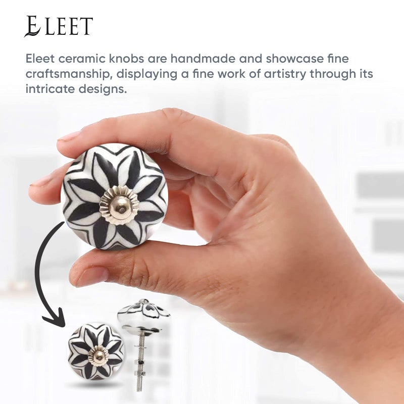 Eleet Assorted Ceramic Cabinet Knobs - Vintage Cabinet Cupboard Door & Drawer Pulls Chrome Hardware (Ceramic Knobs Set of 20, Black & White) - Image 4
